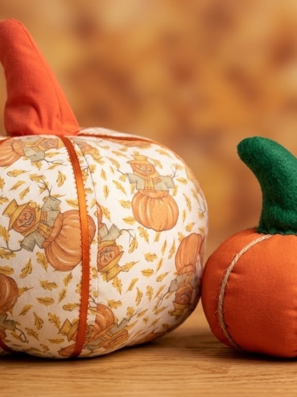 Handmade Plush Pumpkin Set — Autumn & Fall Tabletop Home Decor